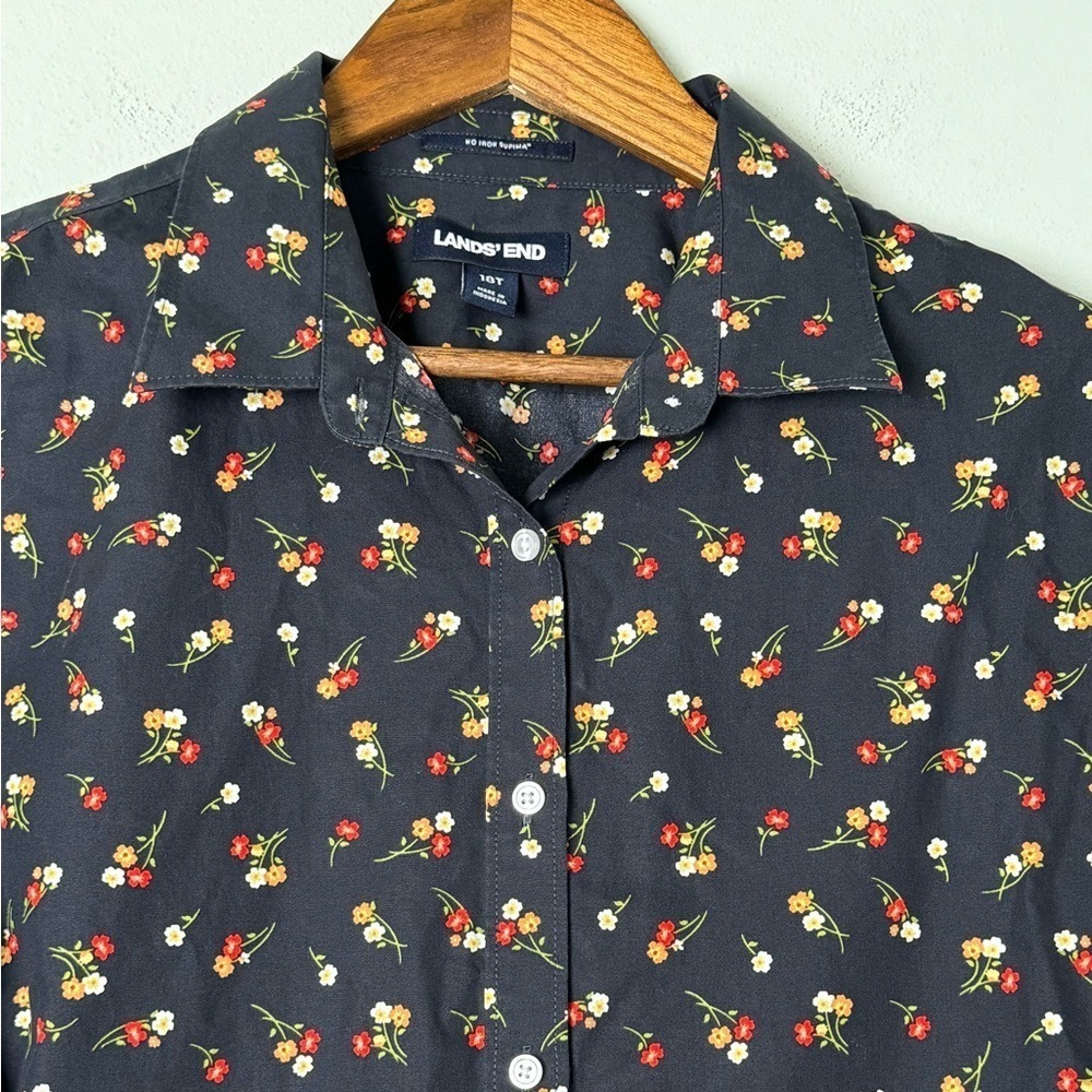Lands End Dark Floral No Iron Supima Long Sleeve Button Down Shirt 18T 18 Tall - Picture 7 of 7